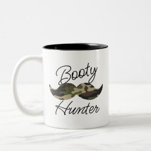 Camo Moustache Mug, Funny Booty Hunter Two-Tone Coffee Mug
