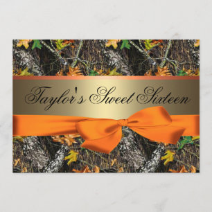 Camo & Orange Sweet Sixteen Invitation