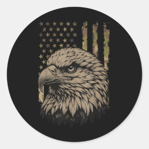 Camo Patriotic Bald Eagle Grunge American Flag Tac Classic Round Sticker