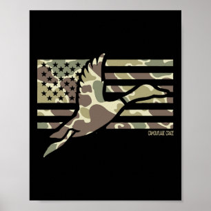 Camo Patriotic Mallard Duck Camouflage Flying Duck Poster