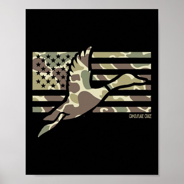 Camo Patriotic Mallard Duck Camouflage Flying Duck Poster (Front)