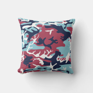 Camo Pattern - Burgundy Navy Blue White Cushion