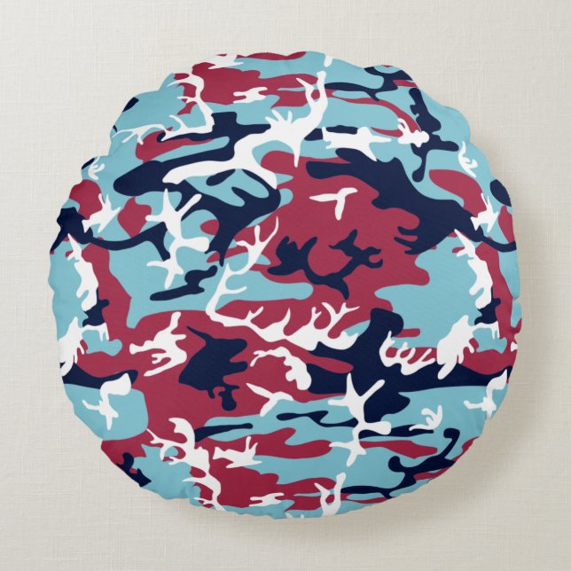Camo Pattern - Burgundy Navy Blue White  Round Cushion (Front)