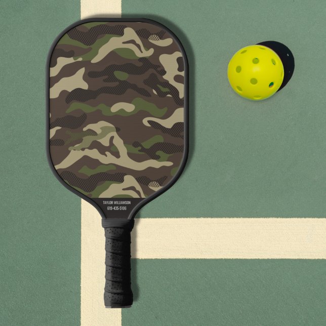 Camo Pattern Cool Camouflage Custom Text Name Pickleball Paddle (Creator Uploaded)