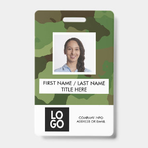Camo Pattern Custom Employee Photo Name ID Badge