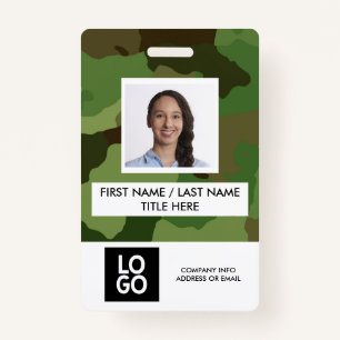 Camo Pattern Custom Employee Photo Name ID Badge