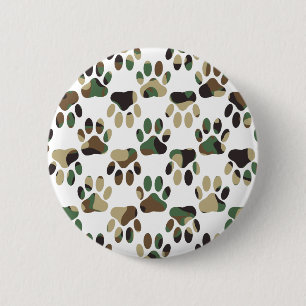 Camo Pattern Dog Paw Print 6 Cm Round Badge