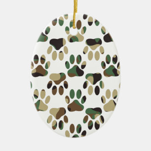 Camo Pattern Dog Paw Print Ceramic Tree Decoration