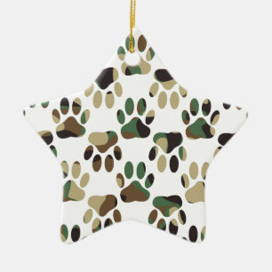 Camo Pattern Dog Paw Print Ceramic Tree Decoration