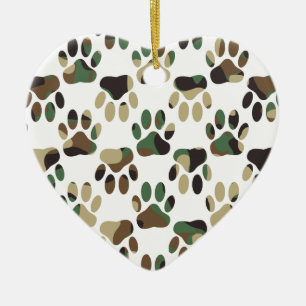 Camo Pattern Dog Paw Print Ceramic Tree Decoration