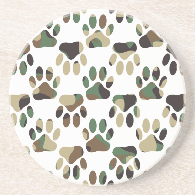 Camo Pattern Dog Paw Print Coaster (Front)