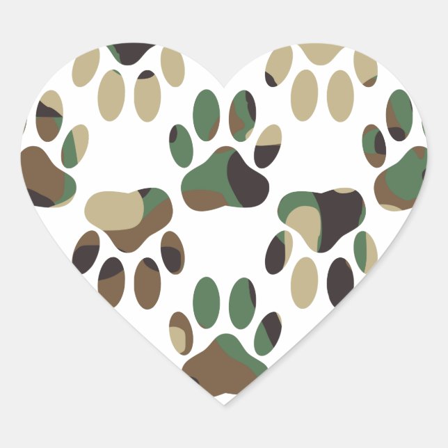 Camo Pattern Dog Paw Print Heart Sticker (Front)