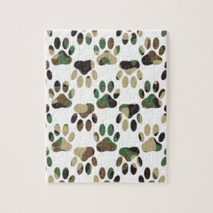 Camo Pattern Dog Paw Print Jigsaw Puzzle