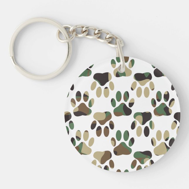 Camo Pattern Dog Paw Print Key Ring (Front)