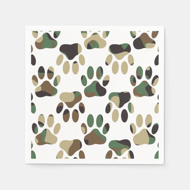 Camo Pattern Dog Paw Print Napkin (Front)