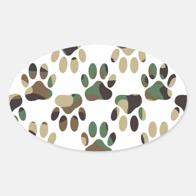 Camo Pattern Dog Paw Print Oval Sticker (Front)