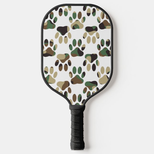Camo Pattern Dog Paw Print Pickleball Paddle (Front)