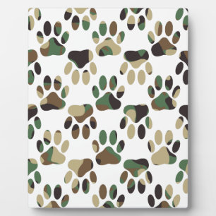 Camo Pattern Dog Paw Print Plaque