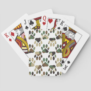 Camo Pattern Dog Paw Print Playing Cards