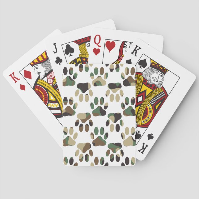 Camo Pattern Dog Paw Print Playing Cards (Back)
