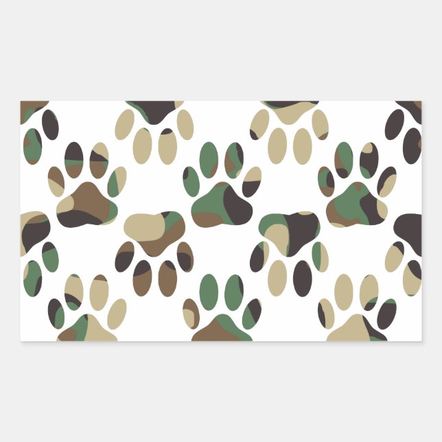 Camo Pattern Dog Paw Print Rectangular Sticker (Front)