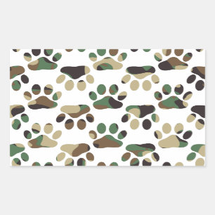 Camo Pattern Dog Paw Print Rectangular Sticker