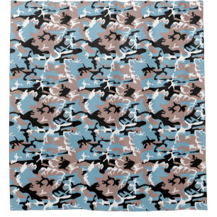 Camo Pattern - Grayish Red White Blue Black Shower Curtain