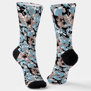 Camo Pattern - Grayish Red White Blue Black Socks