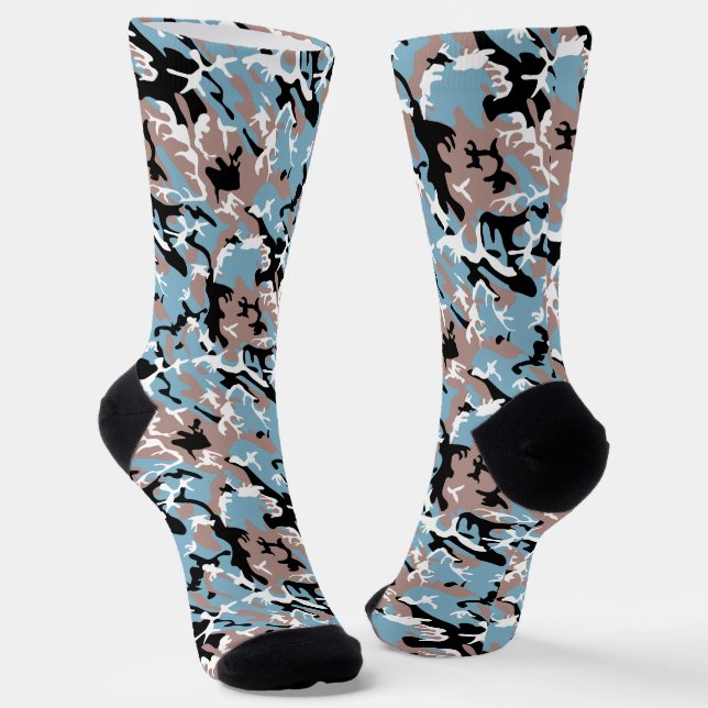Camo Pattern - Grayish Red White Blue Black Socks (Angled)