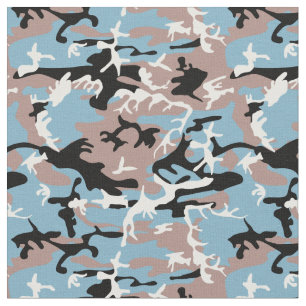 Camo Pattern - Light Brown Black Blue White Fabric