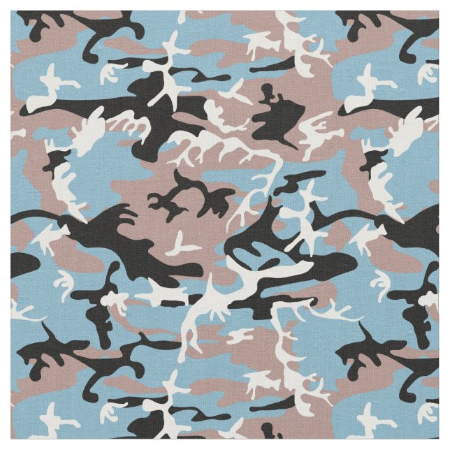Camo Pattern - Light Brown Black Blue White Fabric (Close Up)