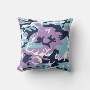 Camo Pattern - Purple Navy Blue White Cushion