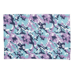 Camo Pattern - Purple Navy Blue White Pillowcase