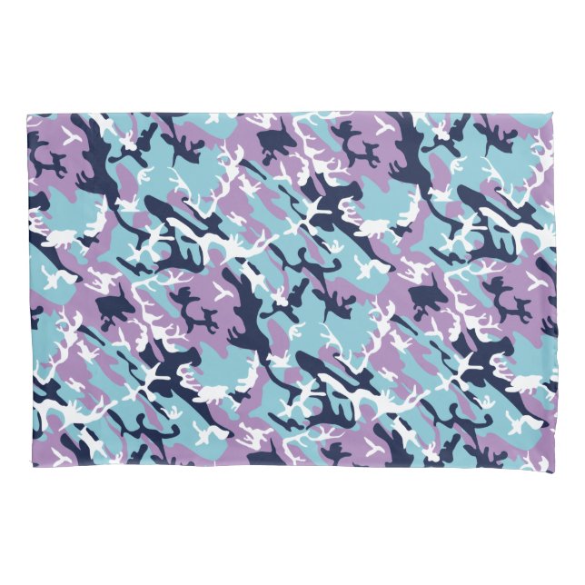 Camo Pattern - Purple Navy Blue White Pillowcase (Front)