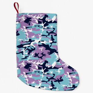 Camo Pattern - Purple Navy Blue White Small Christmas Stocking