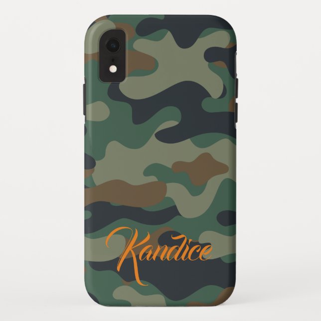 Camo Pattern with Orange Monogram Case-Mate iPhone Case (Back)