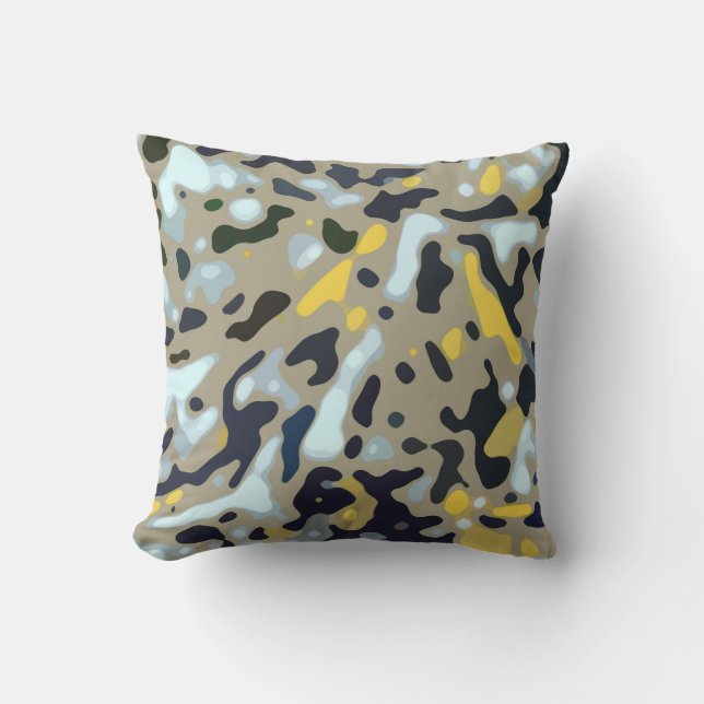 Camo Pattern - Yellow White Beige Blue Black Cushion (Front)