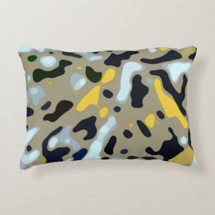 Camo Pattern - Yellow White Beige Blue Black Decorative Cushion