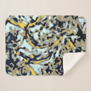 Camo Pattern - Yellow White Beige Blue Black Sherpa Blanket