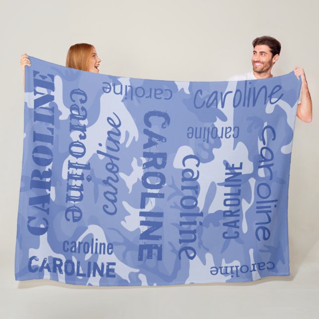Camo Personalised Blue Fleece Blanket (In Situ)