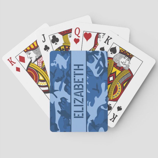 Camo Personalised Blue  Playing Cards (Back)
