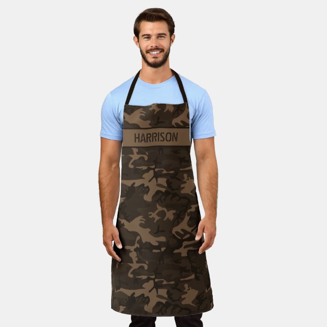 Camo Personalised Brown Apron (Worn)