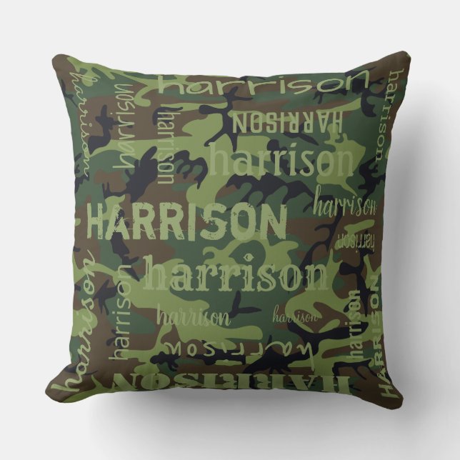 Camo Personalised Longer Name Cushion (Front)