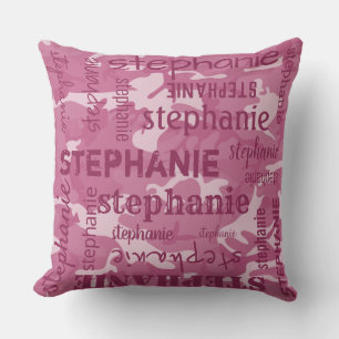 Camo Personalised Longer Name Pink Cushion