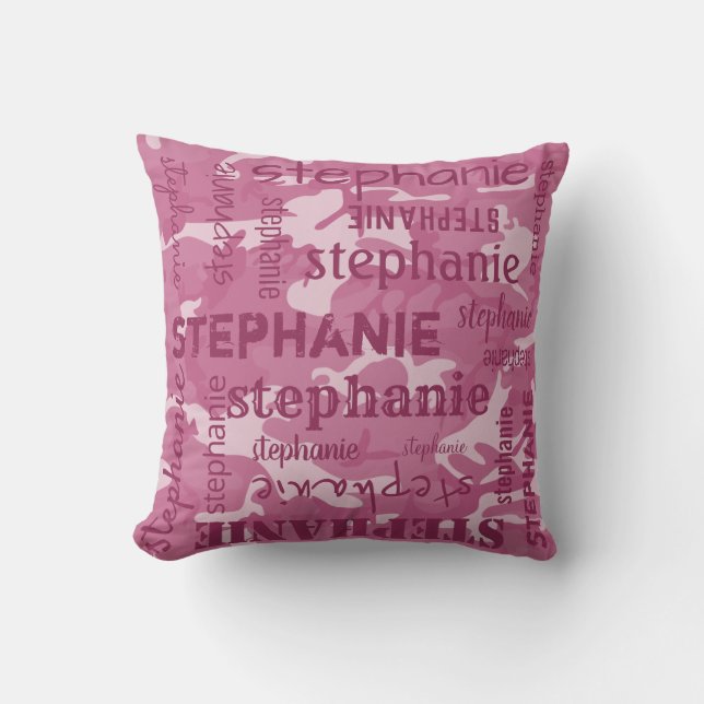 Camo Personalised Longer Name Pink Cushion (Front)