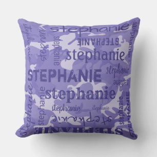 Camo Personalised Longer Name Purple Cushion