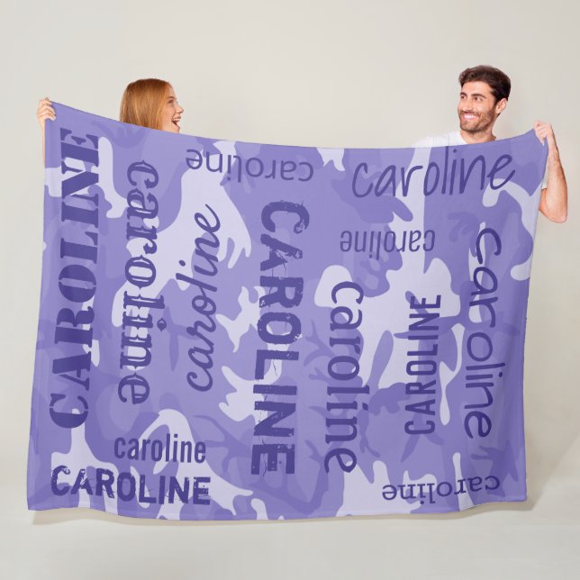 Camo Personalised Purple Fleece Blanket (In Situ)