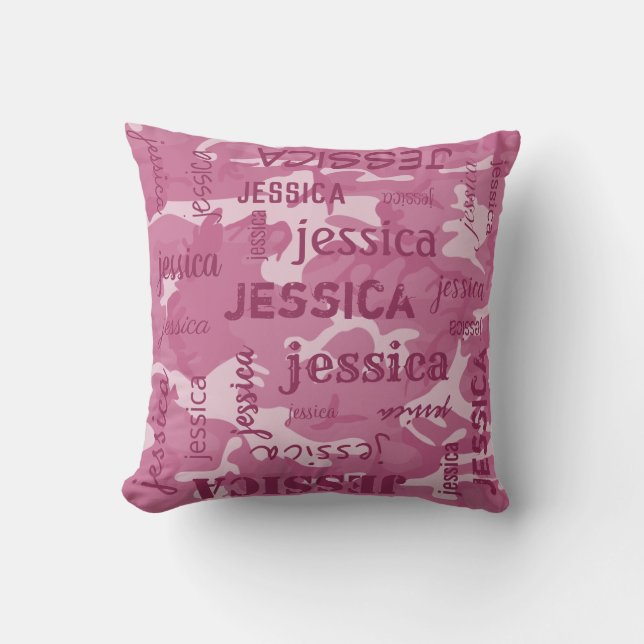Camo Personalised Shorter Name Pink Cushion (Front)