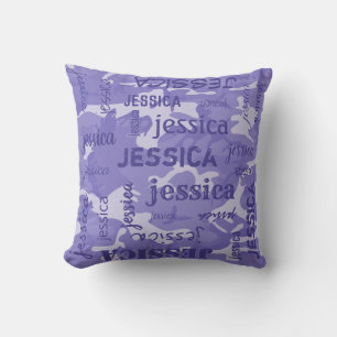 Camo Personalised Shorter Name Purple Cushion