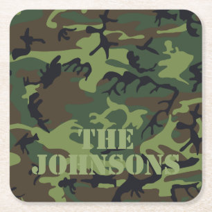 Camo Personalised Square Paper Coaster